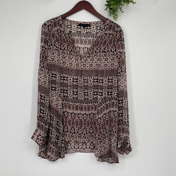 Sanctuary Rayon Printed Semi-Sheer‎ V-Neck Blouse Multi Small - Picture 1 of 11